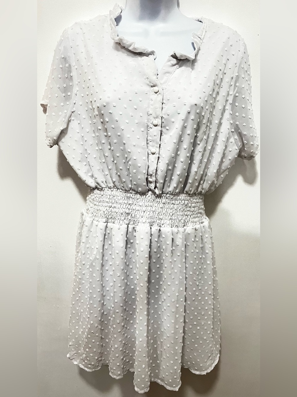 Swiss Dot Smocked Waist Short Dress